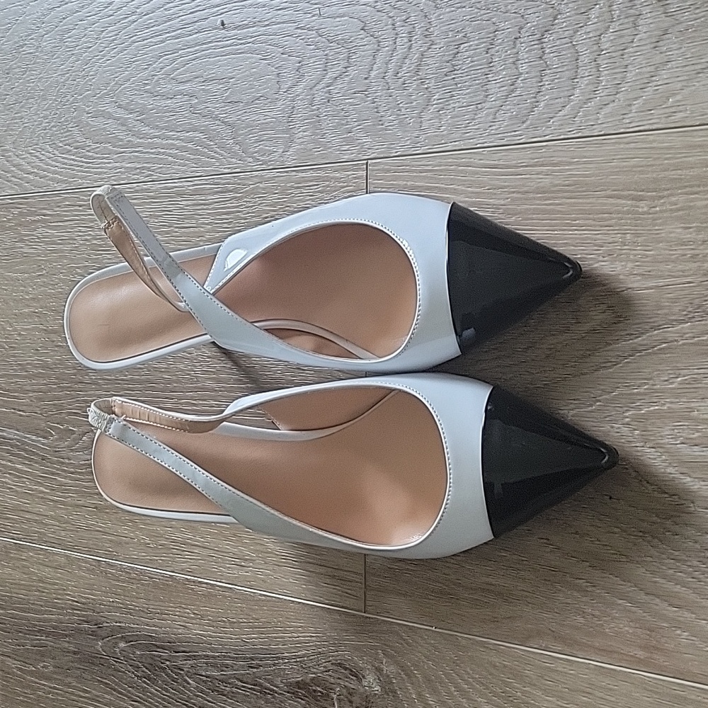 Cap toe black and white sling backs size 9